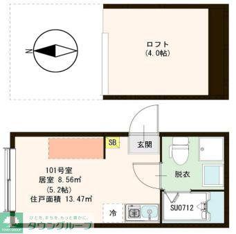 フェリース東金町(ワンルーム/1階)の間取り写真