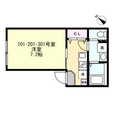 ベイルームグレイス相模大野(1K/1階)の間取り写真