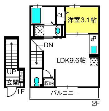 タウンセレッソ(1LDK/2階)の間取り写真