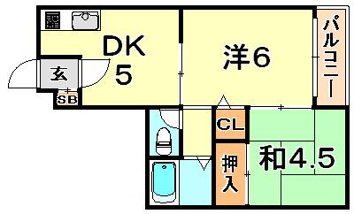 二宮ハウス(2DK/2階)の間取り写真