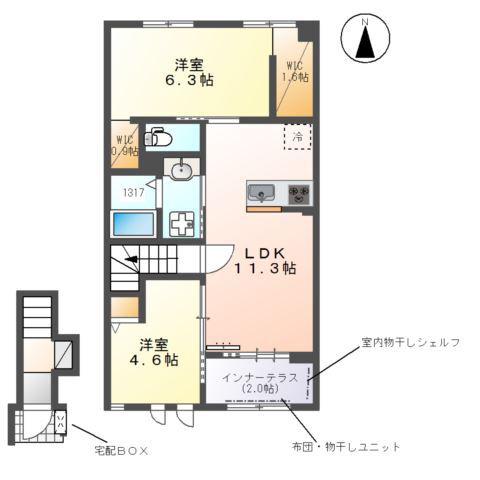 ヴェールコリーヌIII(2LDK/2階)の間取り写真