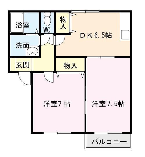 グランディール装束(2DK/2階)の間取り写真