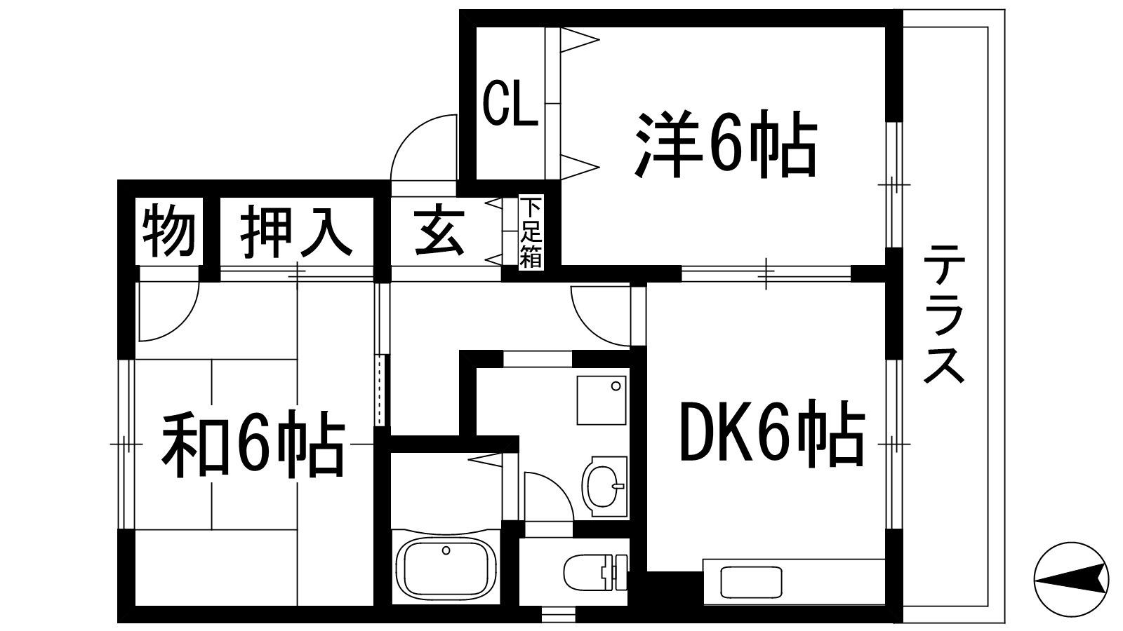 ラークヒルズ 弐番館(2DK/1階)の間取り写真