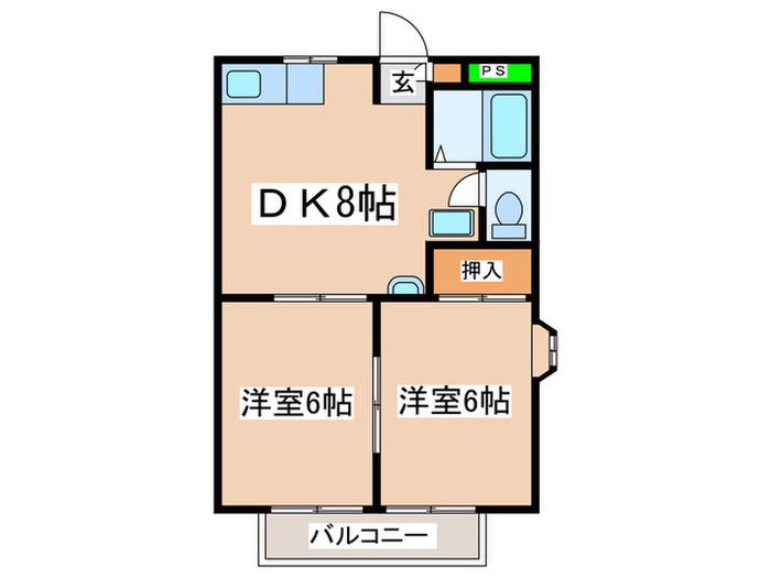 QUEEN S 2(2DK/2階)の間取り写真