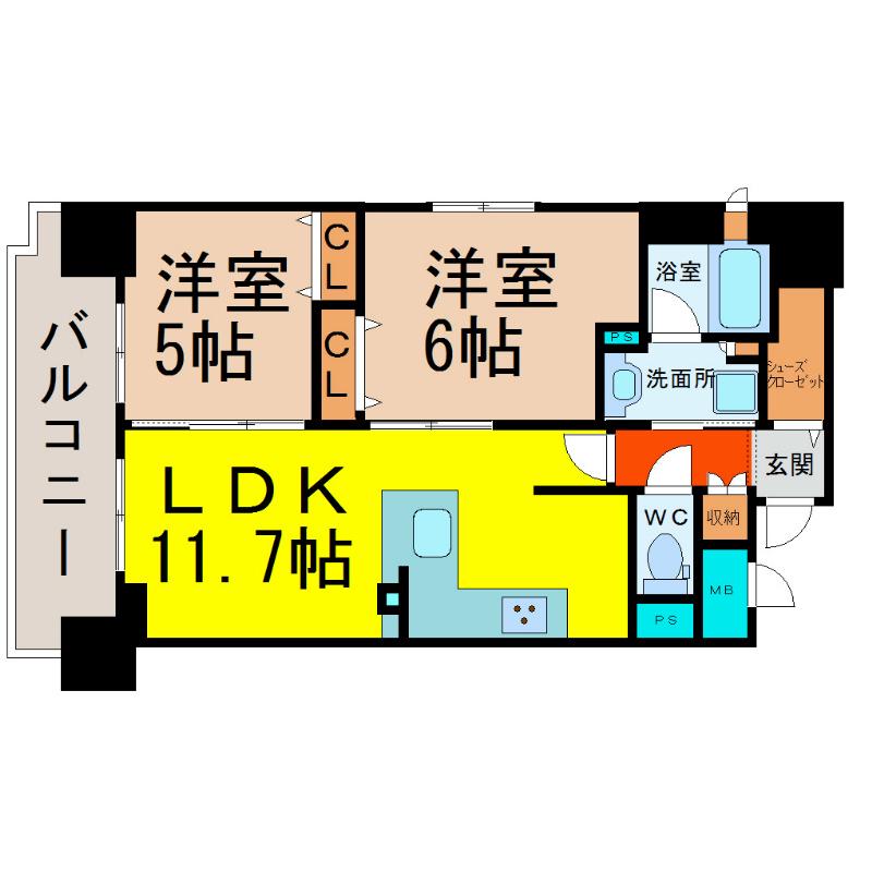 プレサンスロジェ泉(2LDK/8階)の間取り写真