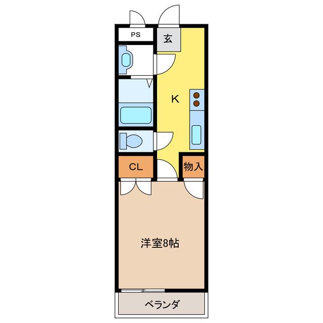 マンション勝野(1K/2階)の間取り写真