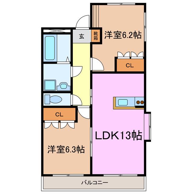 F・ロッシュ(2LDK/3階)の間取り写真