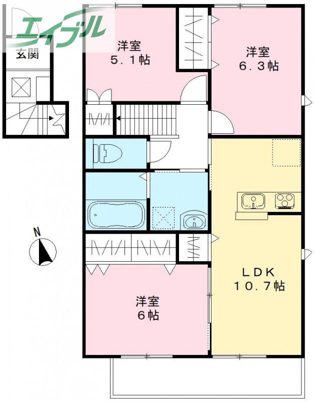 ユアメゾン益野 A(3LDK/2階)の間取り写真