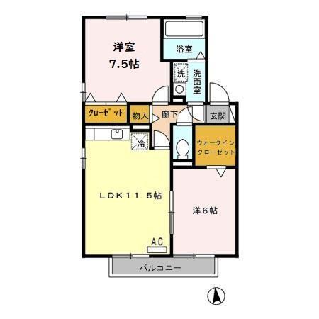 ウィルモア・サンクD(2LDK/2階)の間取り写真