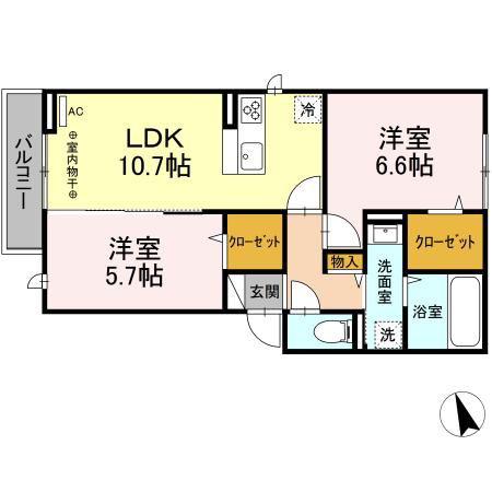アールドソレイユ(2LDK/2階)の間取り写真