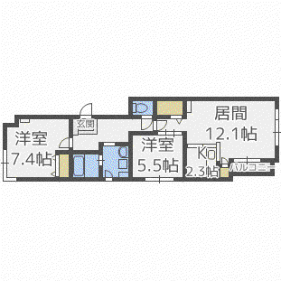 さくら北11条(2LDK/3階)の間取り写真