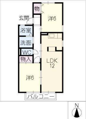 ハートホーム西沢C棟(2LDK/1階)の間取り写真