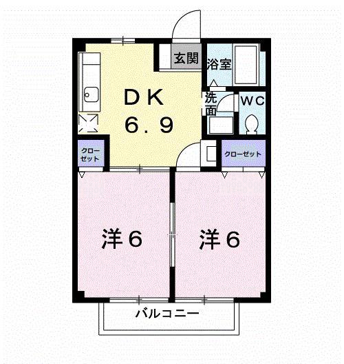 グリーンコートB棟(2DK/2階)の間取り写真