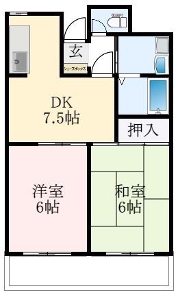 ボヌールII号館(2DK/3階)の間取り写真