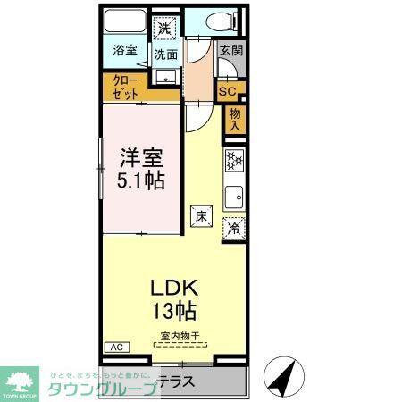 汐見丘PJ(1LDK/1階)の間取り写真