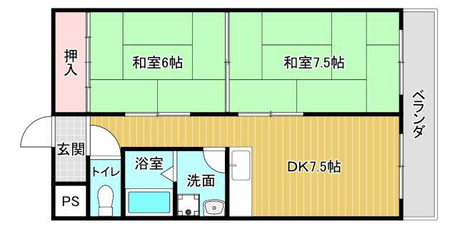 辰巳ハイツ(2DK/2階)の間取り写真
