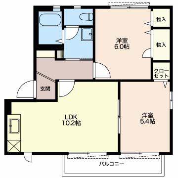 サンクレセール岡部(2LDK/2階)の間取り写真