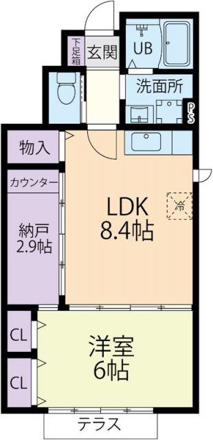 PRIMEVERE A(1LDK/1階)の間取り写真