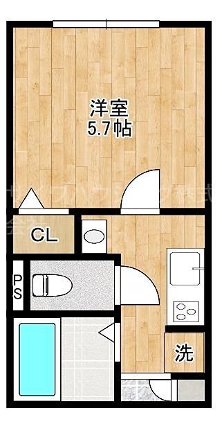 べルテイン関原(1K/2階)の間取り写真