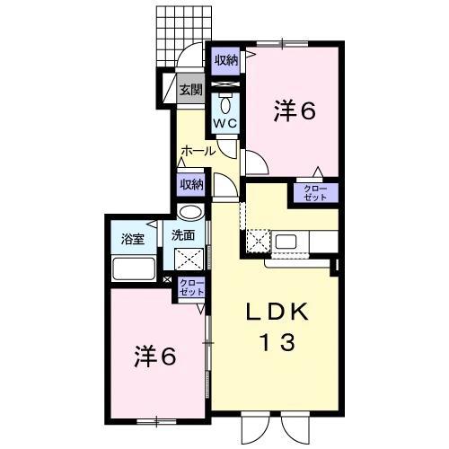 カルムI(2LDK/1階)の間取り写真
