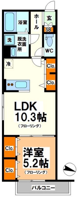 ウェルスクエア幡ヶ谷(1LDK/1階)の間取り写真
