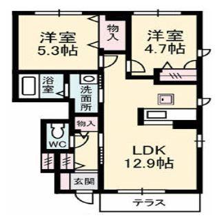 シャーメゾンサンヒルズ(2LDK/2階)の間取り写真