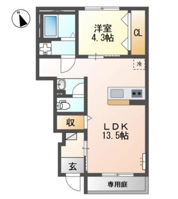 稲城市大丸(1LDK/1階)の間取り写真