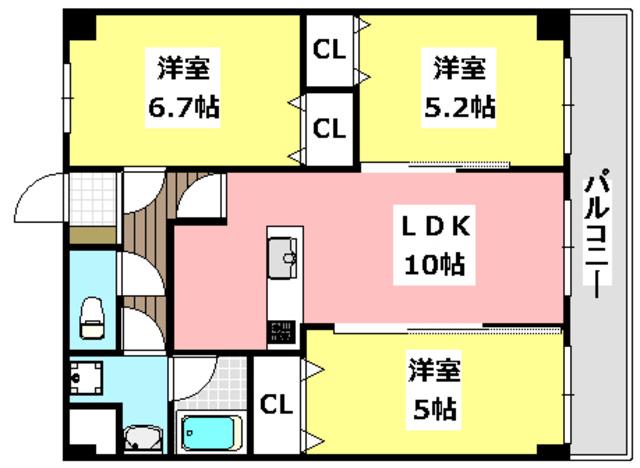 プロスパー正雀本町(3LDK/8階)の間取り写真
