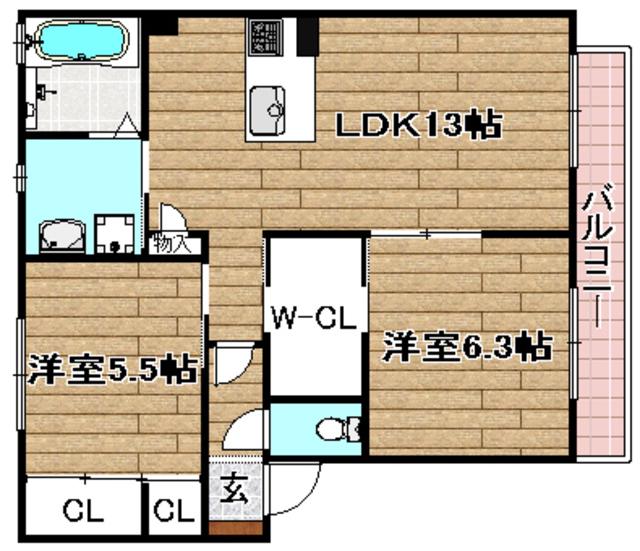 シャルマンワイキューブB(2LDK/1階)の間取り写真