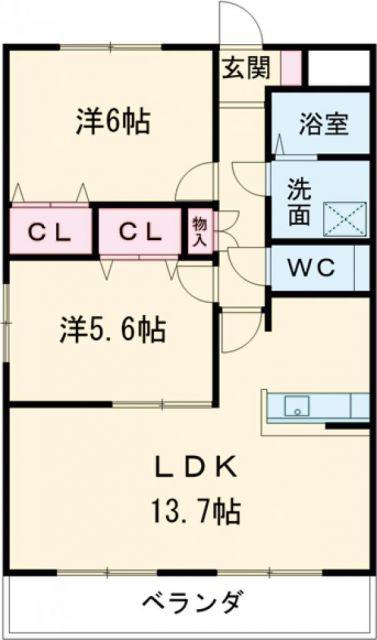 ルネスパレンティーア(2LDK/2階)の間取り写真