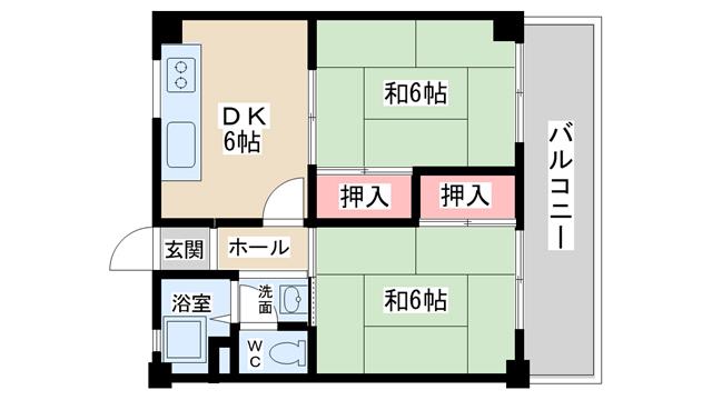 グレイスハイツ六甲(2DK/2階)の間取り写真