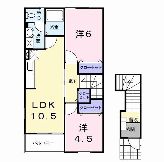 ドリーム夢 B(2LDK/2階)の間取り写真