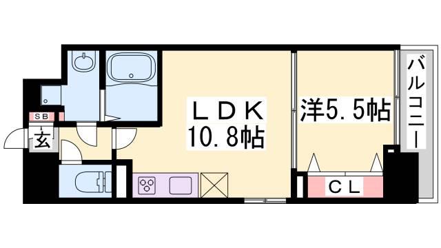 L・ISOBE三宮(1LDK/9階)の間取り写真