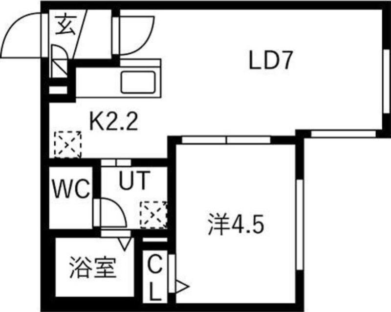 ビヨンド麻生(1LDK/1階)の間取り写真