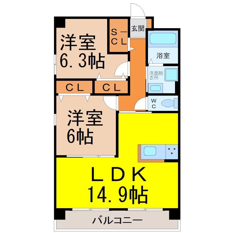 BEL FIORE千種(2LDK/3階)の間取り写真