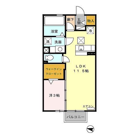 モナリエ富士見(1LDK/1階)の間取り写真