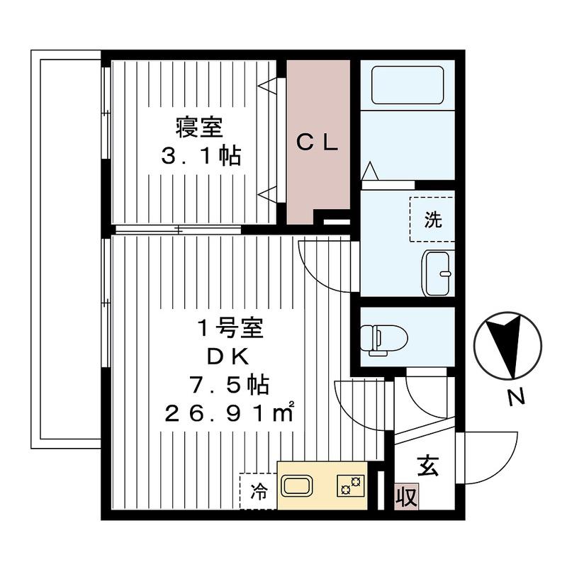 エージェイ南流山ノース 1(1DK/3階)の間取り写真