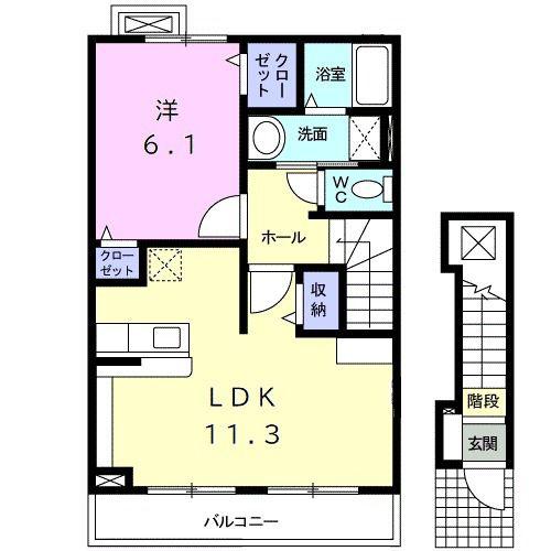 ヴェル ピエールA(1LDK/2階)の間取り写真