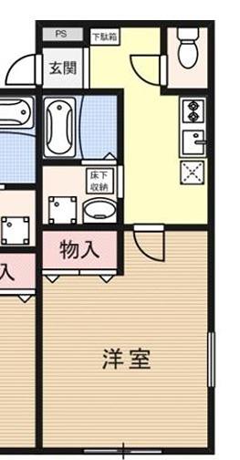 ソキウス朝日が丘町(1K/1階)の間取り写真