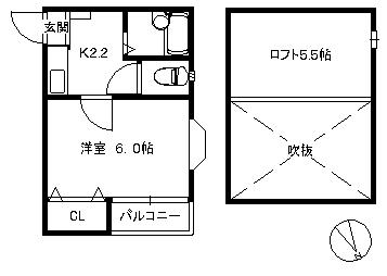 ポラリス箱崎東I(1K/2階)の間取り写真