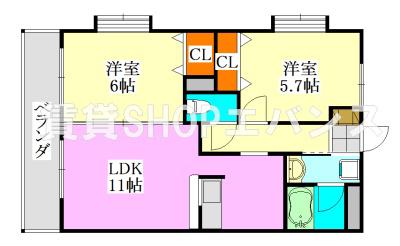 エヴァーグリーン(2LDK/2階)の間取り写真