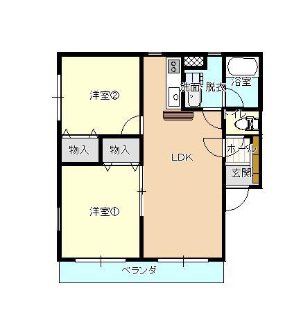 メゾンヴェルジェB(2LDK/2階)の間取り写真