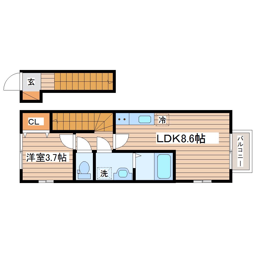 CASA BONITA薬師堂(1DK/2階)の間取り写真