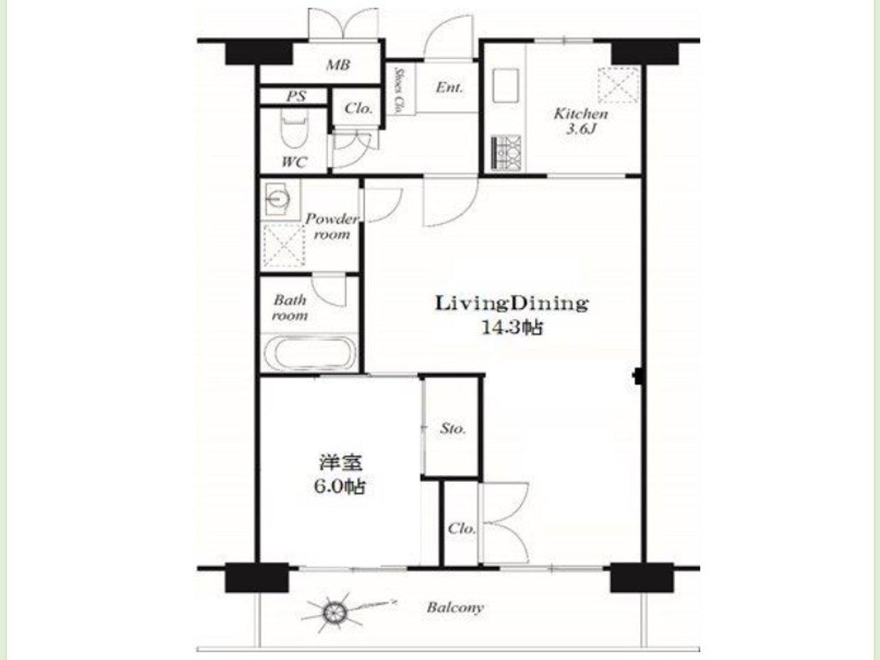 三田ナショナルコート(1LDK/4階)の間取り写真