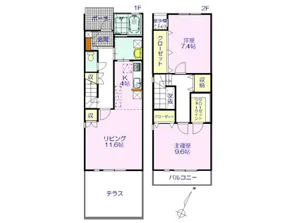 MSヴィラージュC棟(2LDK/1階)の間取り写真