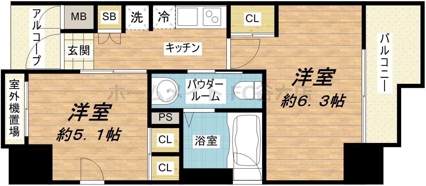エステムプラザ難波イーストIIブレスト(2K/4階)の間取り写真