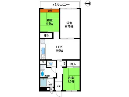 有野団地 西ビル(3LDK/4階)の間取り写真