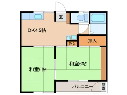 三輪荘(2DK/2階)の間取り写真