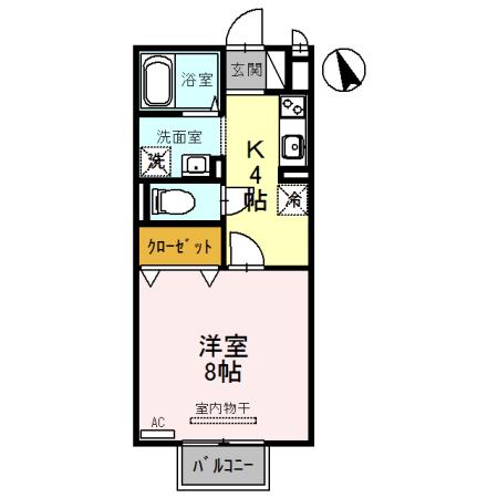サンローズA棟(1K/2階)の間取り写真