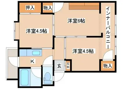 舞子片山団地 5号棟(3K/1階)の間取り写真